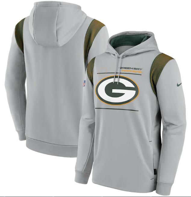 Men's Green Bay Packers 2021 Gray Sideline Team Performance Full-Zip Hoodie